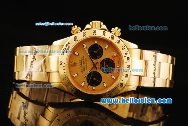 Rolex Daytona Automatic Full Gold with White Marking and Three Small Black Dials - Click Image to Close